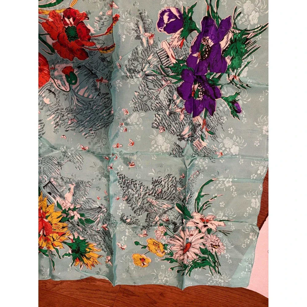 Vintage Floral‎ Print Scarf Lightweight Accessories Fashion Women Made in Japan